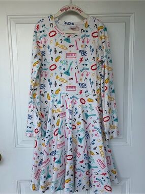 •Little Skye• Girls Music Print Long Sleeve Twirl Dress - Size 10